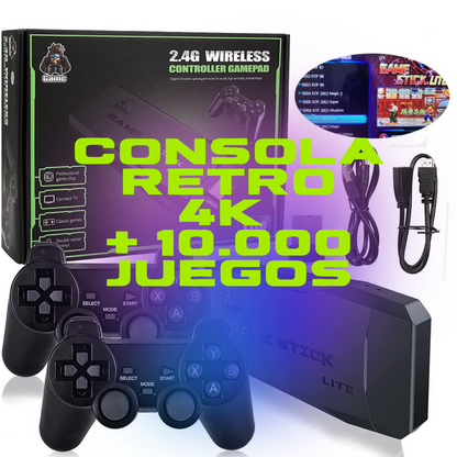 GameStick® Consola 4K + 10.000 Juegos de 9 Consolas + 2 Mandos 🎮